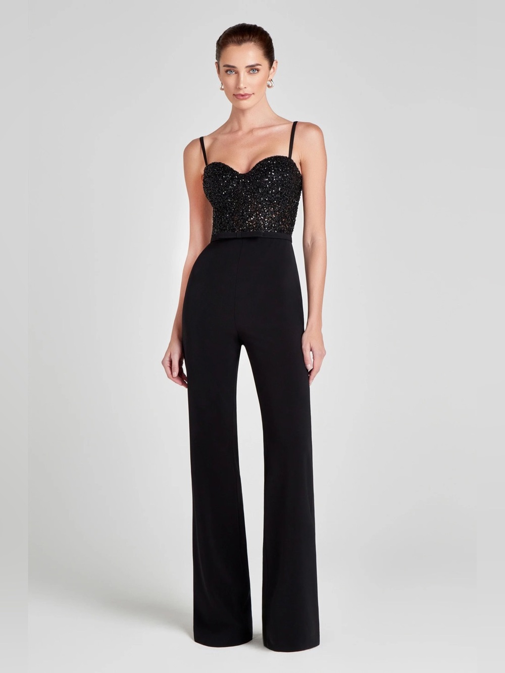 Nadine Merabi Georgia Black Jumpsuit Sequin Corset Bustier Size Medium NWT